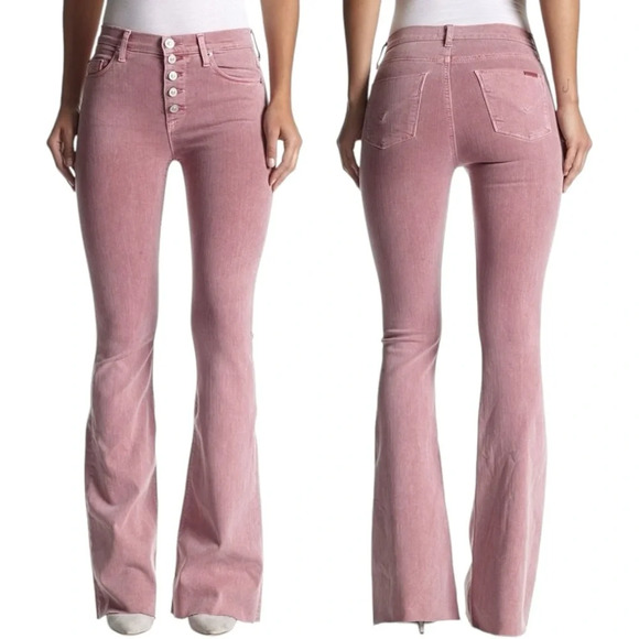 Hudson Jeans Denim - HUDSON | Jodi High Waist Raw Hem Flare Jeans in Rose Coupe | Pink Denim | 28